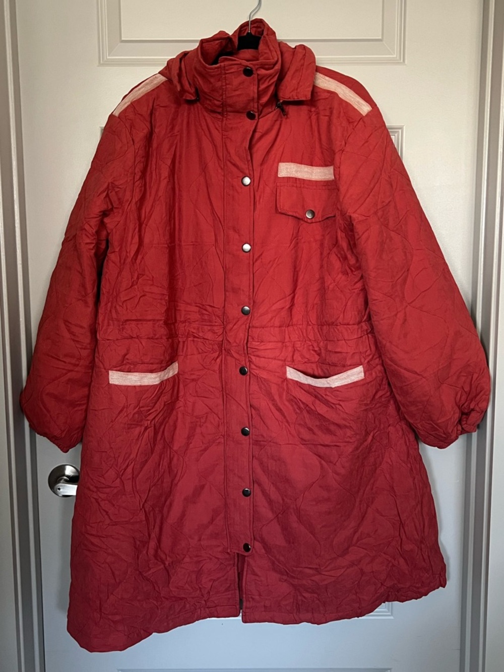 POL Red Quilted Puffer Coat with Light Contrast Trim